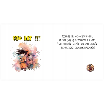 Kartka na urodziny urodzinowa dla dzieci Dragon Ball Z SonGoku Z ŻYCZENIAMI