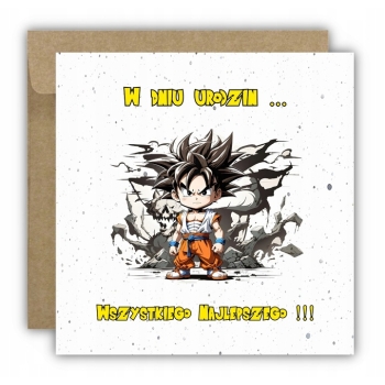 Kartka na urodziny urodzinowa dla dzieci Dragon Ball Z SonGoku Z ŻYCZENIAMI