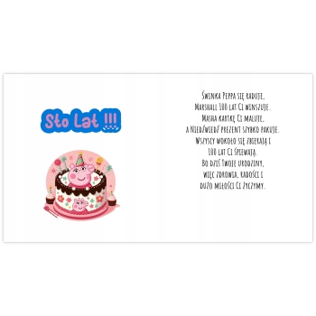 Kartka na urodziny urodzinowa dla dzieci Świnka Peppa tort Z ŻYCZENIAMI