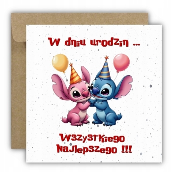 Kartka na urodziny urodzinowa dla dzieci Lilo i Stich czapki Z ŻYCZENIAMI