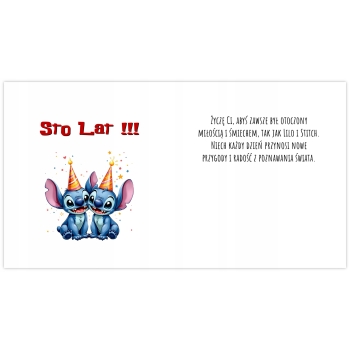 Kartka na urodziny urodzinowa dla dzieci Lilo i Stich czapki Z ŻYCZENIAMI