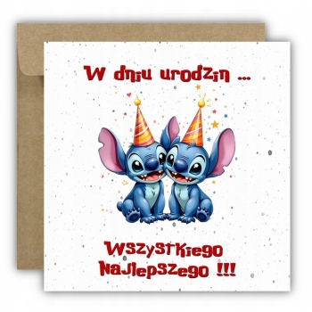 Kartka na urodziny urodzinowa dla dzieci Lilo i Stich czapki Z ŻYCZENIAMI
