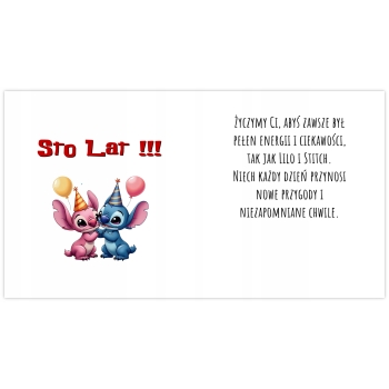 Kartka na urodziny urodzinowa dla dzieci Lilo i Stich czapki Z ŻYCZENIAMI