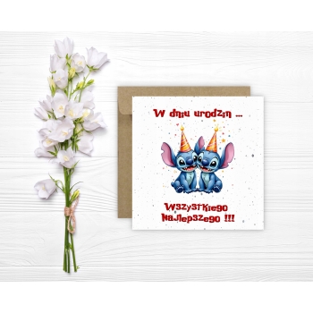 Kartka na urodziny urodzinowa dla dzieci Lilo i Stich czapki Z ŻYCZENIAMI