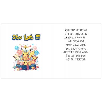 Kartka na urodziny urodzinowa dla dzieci pokemon pikachu Z ŻYCZENIAMI