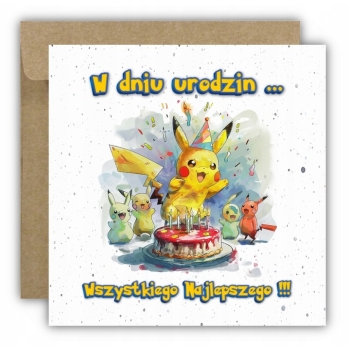 Kartka na urodziny urodzinowa dla dzieci pokemon pikachu Z ŻYCZENIAMI