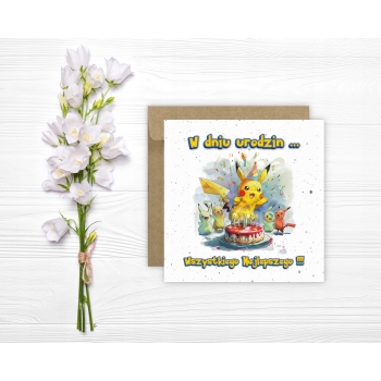 Kartka na urodziny urodzinowa dla dzieci pokemon pikachu Z ŻYCZENIAMI