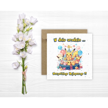 Kartka na urodziny urodzinowa dla dzieci pokemon pikachu Z ŻYCZENIAMI