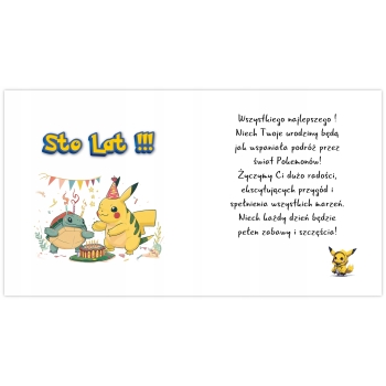 Kartka na urodziny urodzinowa dla dzieci pokemon pikachu Z ŻYCZENIAMI