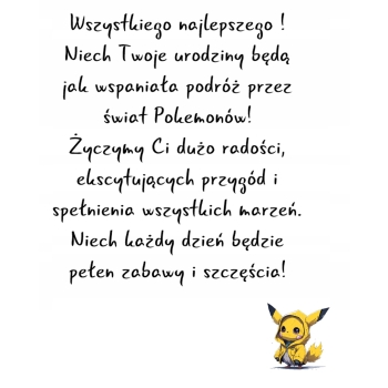 Kartka na urodziny urodzinowa dla dzieci pokemon pikachu Z ŻYCZENIAMI