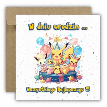 Kartka na urodziny urodzinowa dla dzieci pokemon pikachu Z ŻYCZENIAMI