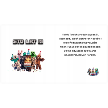 Kartka na urodziny urodzinowa dla dzieci minecraft Creeper Z ŻYCZENIAMI