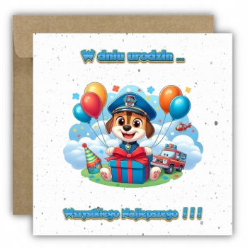 Kartka na urodziny dla dzieci psi patrol paw balony Ryder Z ŻYCZENIAMI