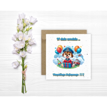 Kartka na urodziny dla dzieci psi patrol paw balony Ryder Z ŻYCZENIAMI