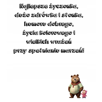 Kartka okolicznościowa na urodziny dla dzieci Masza i Niedźwiedź +ŻYCZENIA