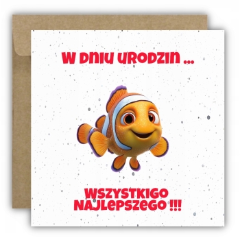 Kartka okolicznościowa na urodziny dla dzieci Rybka NEMO Z ŻYCZENIAMI