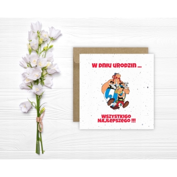 Kartka okolicznościowa na urodziny dla dzieci Asterix i Obelix Z ŻYCZENIAMI