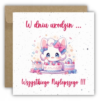 Kartka na urodziny dla dzieci urodzinowa Hello Kitty kotek Z ŻYCZENIAMI