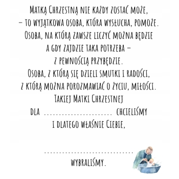 Kartka na chrzest chrzciny CZY ZOSTANIESZ MOJĄ MAMĄ CHRZESTNĄ Z TEKSTEM