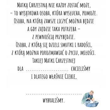 Kartka na chrzest chrzciny CZY ZOSTANIESZ MOJĄ MAMĄ CHRZESTNĄ Z TEKSTEM