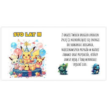 Kartka na 2 urodziny urodzinowa dla dzieci pokemon pikachu Z ŻYCZENIAMI