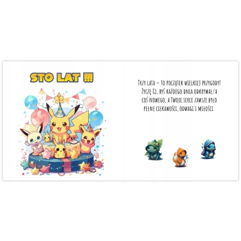 Kartka na 3 urodziny urodzinowa dla dzieci pokemon pikachu Z ŻYCZENIAMI