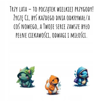 Kartka na 3 urodziny urodzinowa dla dzieci pokemon pikachu Z ŻYCZENIAMI