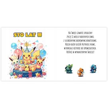 Kartka na 4 urodziny urodzinowa dla dzieci pokemon pikachu Z ŻYCZENIAMI