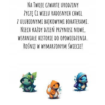 Kartka na 4 urodziny urodzinowa dla dzieci pokemon pikachu Z ŻYCZENIAMI