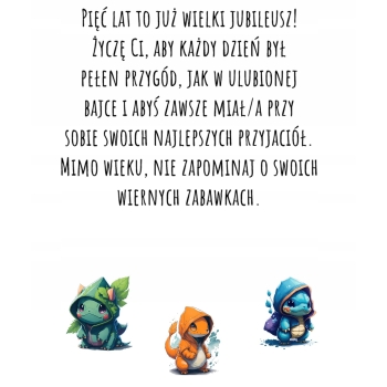 Kartka na 5 urodziny urodzinowa dla dzieci pokemon pikachu Z ŻYCZENIAMI