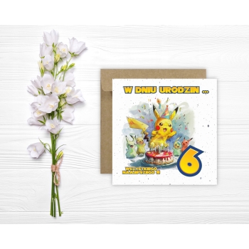 Kartka na 6 urodziny urodzinowa dla dzieci pokemon pikachu Z ŻYCZENIAMI