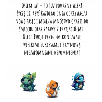Kartka na 8 urodziny urodzinowa dla dzieci pokemon pikachu Z ŻYCZENIAMI
