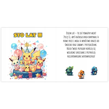 Kartka na 8 urodziny urodzinowa dla dzieci pokemon pikachu Z ŻYCZENIAMI