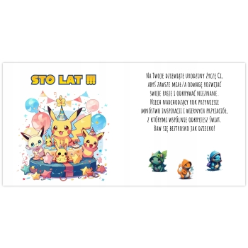 Kartka na 9 urodziny urodzinowa dla dzieci pokemon pikachu Z ŻYCZENIAMI