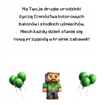 Kartka na 2 urodziny urodzinowa dla dzieci minecraft Creeper Z ŻYCZENIAMI