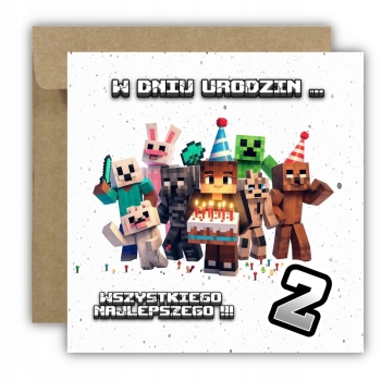 Kartka na 2 urodziny urodzinowa dla dzieci minecraft Creeper Z ŻYCZENIAMI