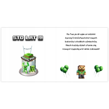 Kartka na 2 urodziny urodzinowa dla dzieci minecraft Creeper Z ŻYCZENIAMI