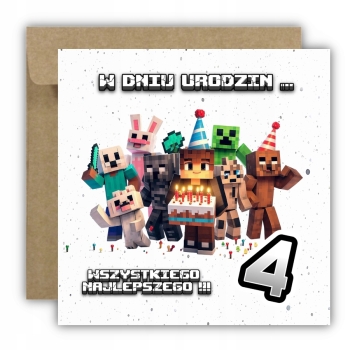 Kartka na 4 urodziny urodzinowa dla dzieci minecraft Creeper Z ŻYCZENIAMI