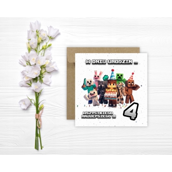 Kartka na 4 urodziny urodzinowa dla dzieci minecraft Creeper Z ŻYCZENIAMI