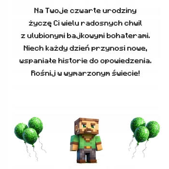 Kartka na 4 urodziny urodzinowa dla dzieci minecraft Creeper Z ŻYCZENIAMI