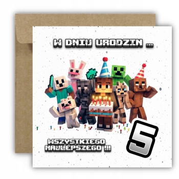 Kartka na 5 urodziny urodzinowa dla dzieci minecraft Creeper Z ŻYCZENIAMI