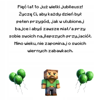 Kartka na 5 urodziny urodzinowa dla dzieci minecraft Creeper Z ŻYCZENIAMI