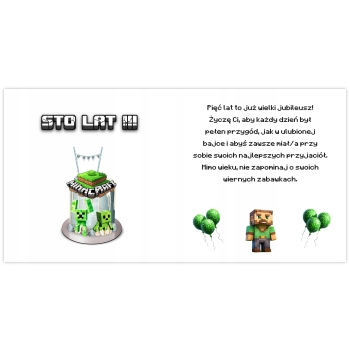 Kartka na 5 urodziny urodzinowa dla dzieci minecraft Creeper Z ŻYCZENIAMI
