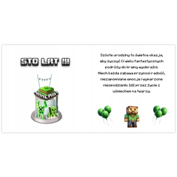Kartka na 6 urodziny urodzinowa dla dzieci minecraft Creeper Z ŻYCZENIAMI