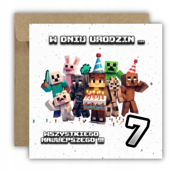 Kartka na 7 urodziny urodzinowa dla dzieci minecraft Creeper Z ŻYCZENIAMI