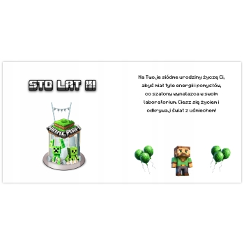Kartka na 7 urodziny urodzinowa dla dzieci minecraft Creeper Z ŻYCZENIAMI