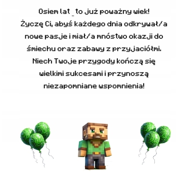 Kartka na 8 urodziny urodzinowa dla dzieci minecraft Creeper Z ŻYCZENIAMI