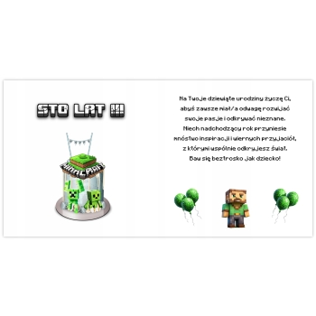 Kartka na 9 urodziny urodzinowa dla dzieci minecraft Creeper Z ŻYCZENIAMI