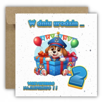 Kartka na 2 urodziny dla dzieci psi patrol paw balony Ryder Z ŻYCZENIAMI