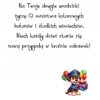 Kartka na 2 urodziny dla dzieci psi patrol paw balony Ryder Z ŻYCZENIAMI